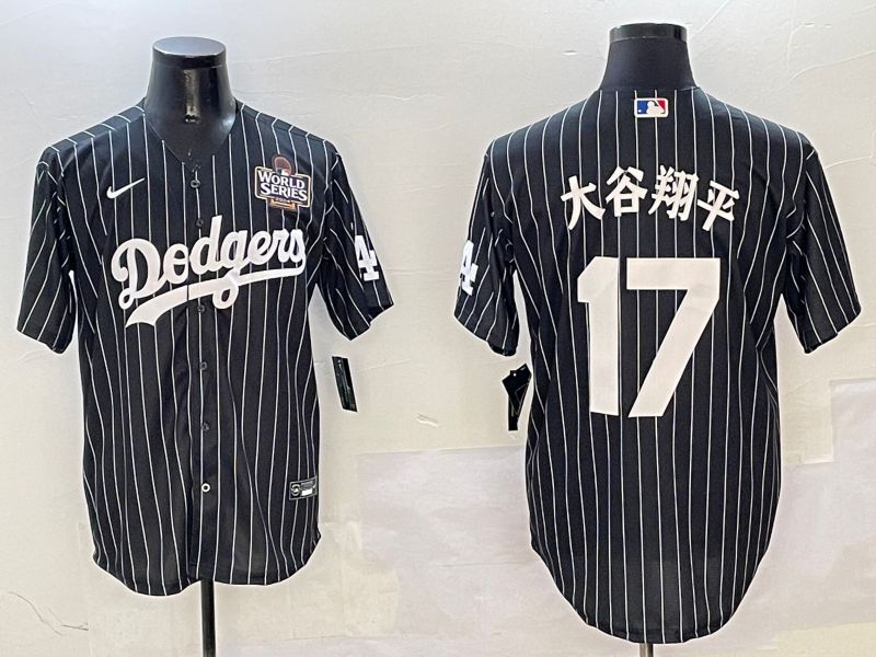 Men Los Angeles Dodgers #17 Ohtani Black Stripe Jointly Name 2025 Nike MLB Jersey style 17